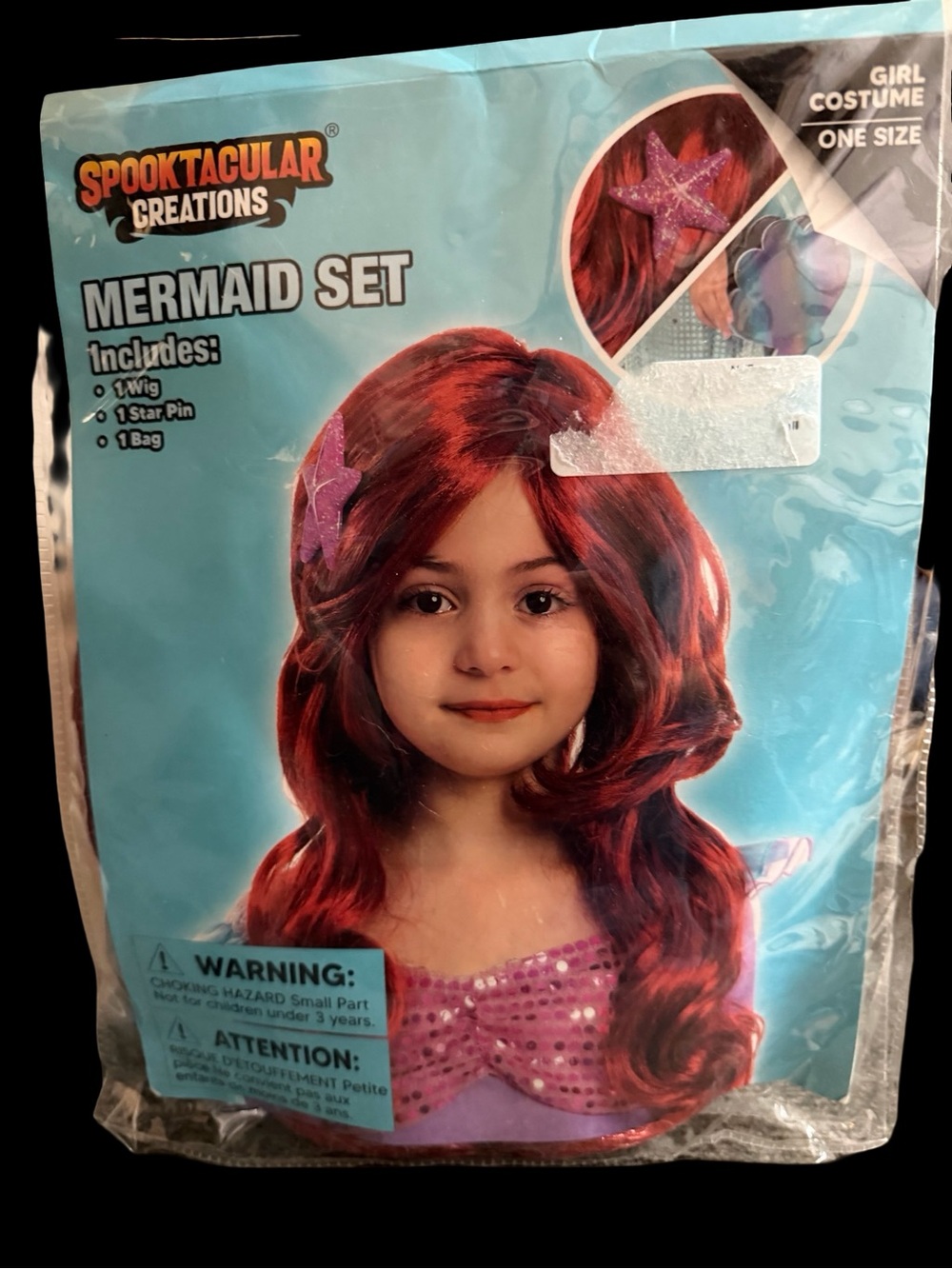 Girls Mermaid Set - Red Long Curly Mermaid Wig with Star Barrett and Shell Purse